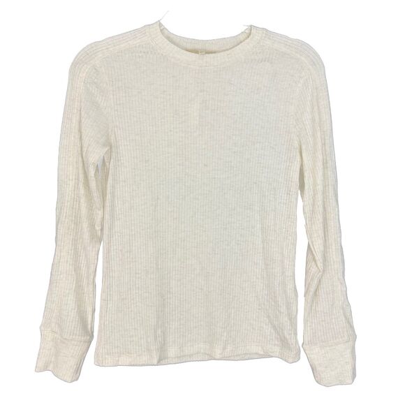 MADEWELL Ribbed Crewneck Long-Sleeve Tee M Heather Cream Top Slim Fit B21 - Picture 2 of 6
